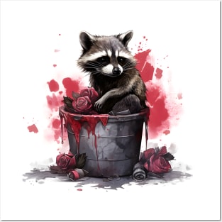 Raccoon in a trash and roses Valentines Day Posters and Art
